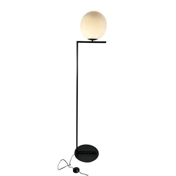 Brilliantbulb Mid Century 62 in. Black Floor Lamp with White Glass Globe Shade BR3596839